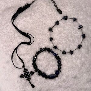 Elegant Black and Blue Beaded Necklace Set